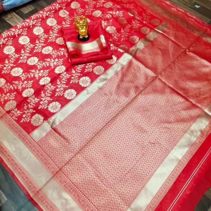 Mirchi Red Pure Lichi Silk Saree For Wedding Special