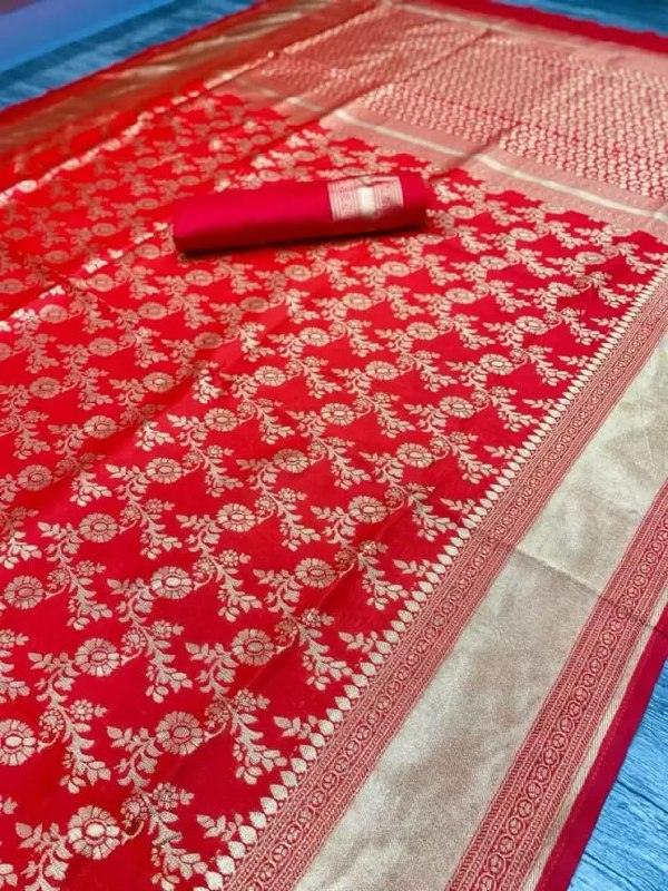 Mirchi Red Pure Lichi Silk Saree For Wedding Special