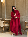Elegant Wine Red Anarkali Suit Set with Dupatta
