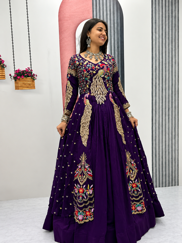 Royal Purple Vichitra Silk Embroidered Lehenga Choli Set