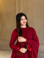 Elegant Wine Red Anarkali Suit Set with Dupatta