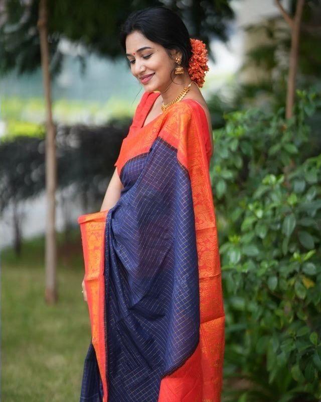 Night Blue Jacquard Work Soft Lichi Silk Saree