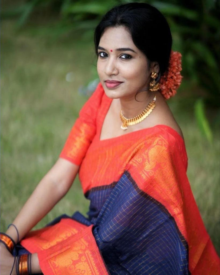 Night Blue Jacquard Work Soft Lichi Silk Saree