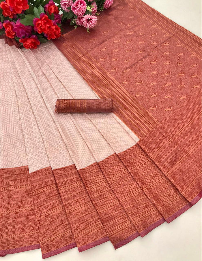 Off white jacquard weaving banarasi silk saree for wedding