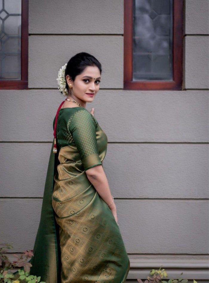 Olive Green Art Silk Jacquard Work Saree