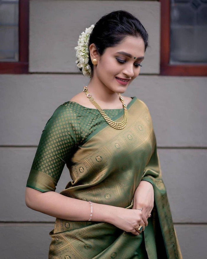 Olive Green Art Silk Jacquard Work Saree