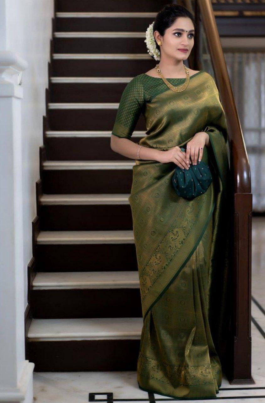 Olive Green Art Silk Jacquard Work Saree - Ibis Fab