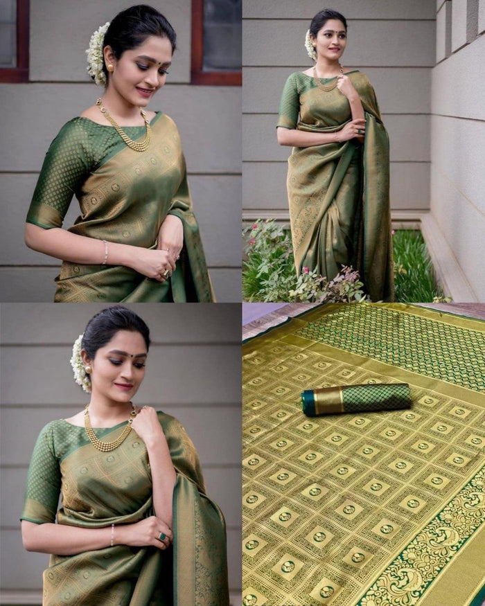 Olive Green Art Silk Jacquard Work Saree