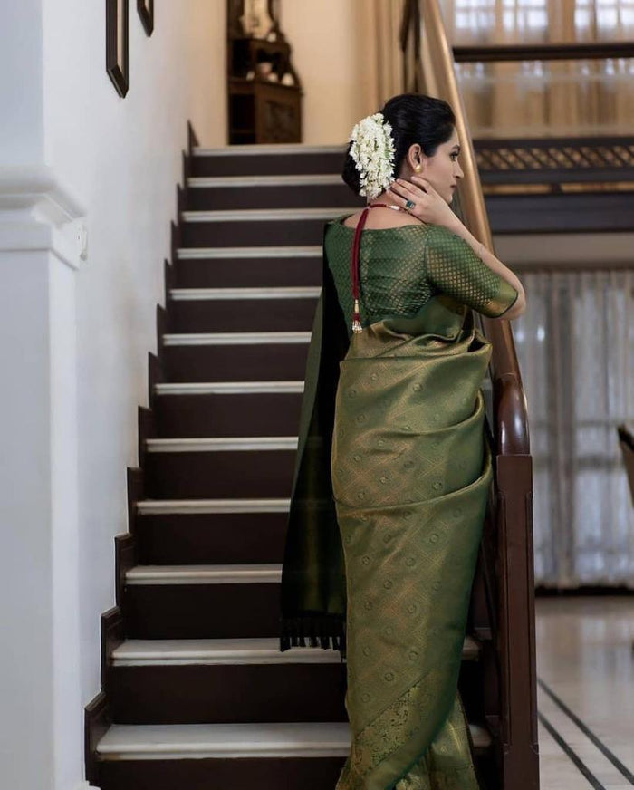 Olive Green Art Silk Jacquard Work Saree