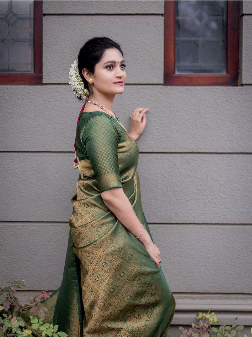 Olive Green Art Silk Jacquard Work Saree - Ibis Fab