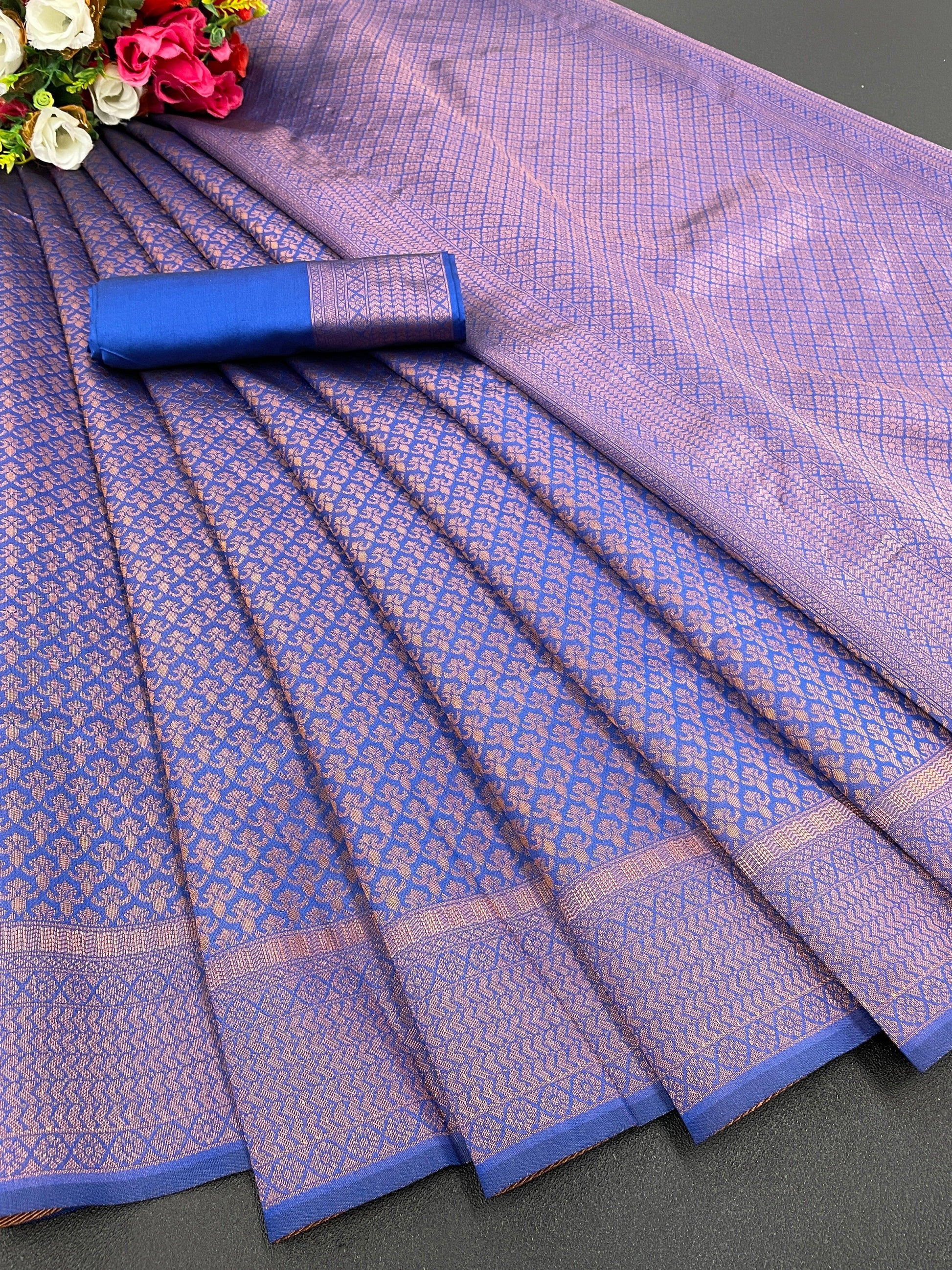 Pure jacquard Silk Sarees Royal Blue Colour, Wedding Wear - Ibis Fab