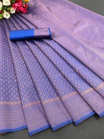 Pure jacquard Silk Sarees Royal Blue Colour, Wedding Wear