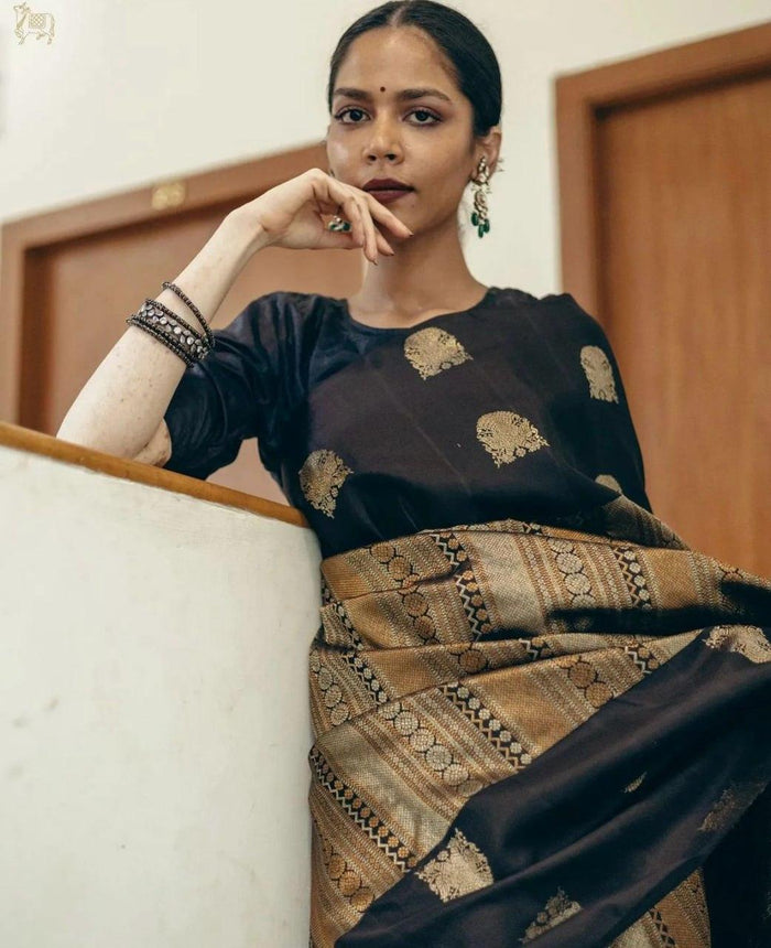 Ornate Black Soft Silk Saree