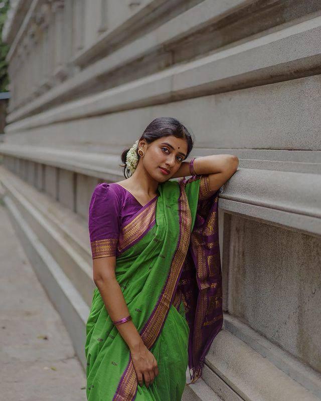 P Green And Purple Combination Pure Soft Silk Saree - Ibis Fab