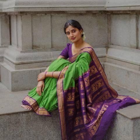 P Green And Purple Combination Pure Soft Silk Saree - Ibis Fab