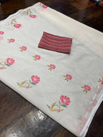 Party were Bollywood Stylish Off White Linen Saree - Ibis Fab