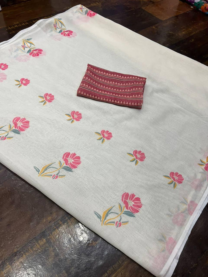 Party were Bollywood Stylish Off White Linen Saree