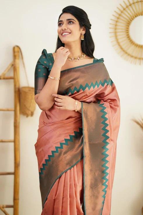 Peach Jacquard Work Soft Lichi Silk Saree - Ibis Fab