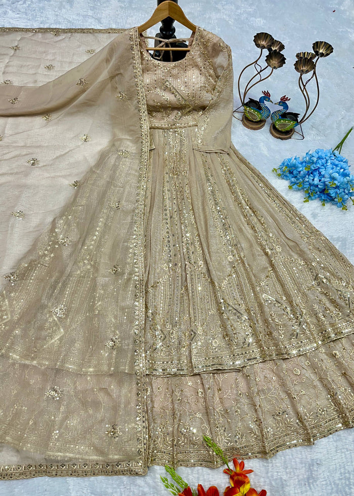 Grey Embroidered Anarkali Gown Set