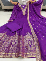 Premium Banarasi Anarkali Suit Set – Handwork Neckline & Zari Flare