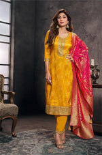 Haldi Designer Pure Banarasi Jacquard Weaving Suit Set with Dupatta