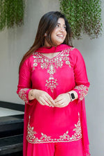 Premium Pure Mul Chanderi Handwork Suit Set – Top, Palazzo & Chiffon Dupatta