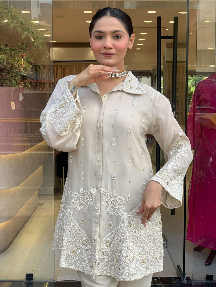 Elegant Party Wear Pure Chanderi Silk Co-Ord Set for Women