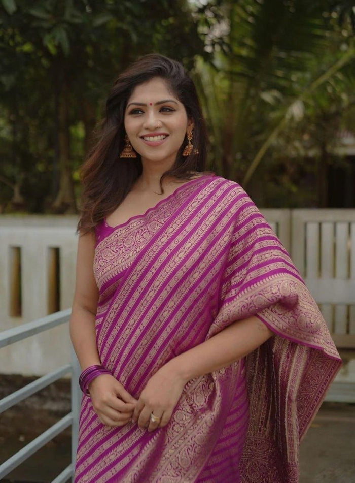 Pink Banarasi Soft Silk Saree With Zari Weaving Work