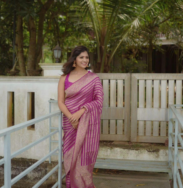 Pink Banarasi Soft Silk Saree With Zari Weaving Work
