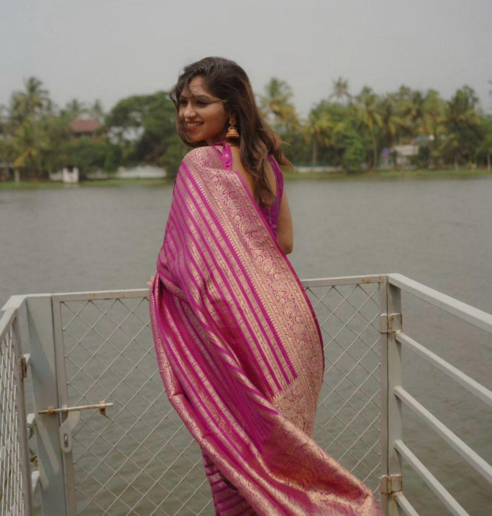Pink Banarasi Soft Silk Saree With Zari Weaving Work