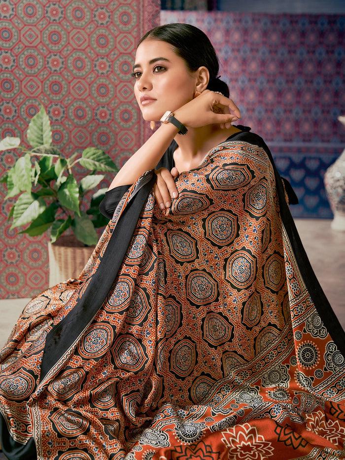 Printed Maroon Colored Silk Saree
