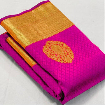 Pure jacquard Silk pink beautiful Saree Colour Wedding Wear