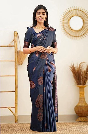 Pure jacquard Silk Sarees Blue Colour, Casual wear