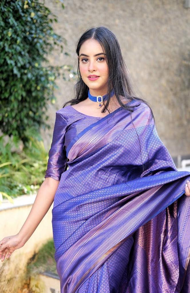 Pure jacquard Silk Sarees Blue Colour, Festival Wear
