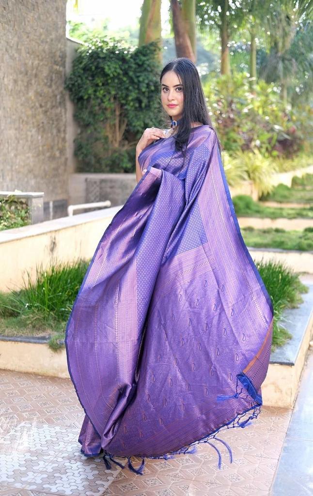 Pure jacquard Silk Sarees Blue Colour, Festival Wear