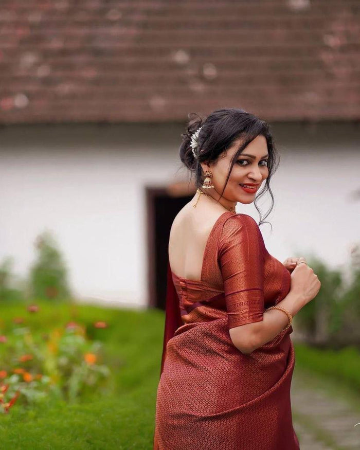 Pure jacquard Silk Sarees Maroon Colour, Festival Wear