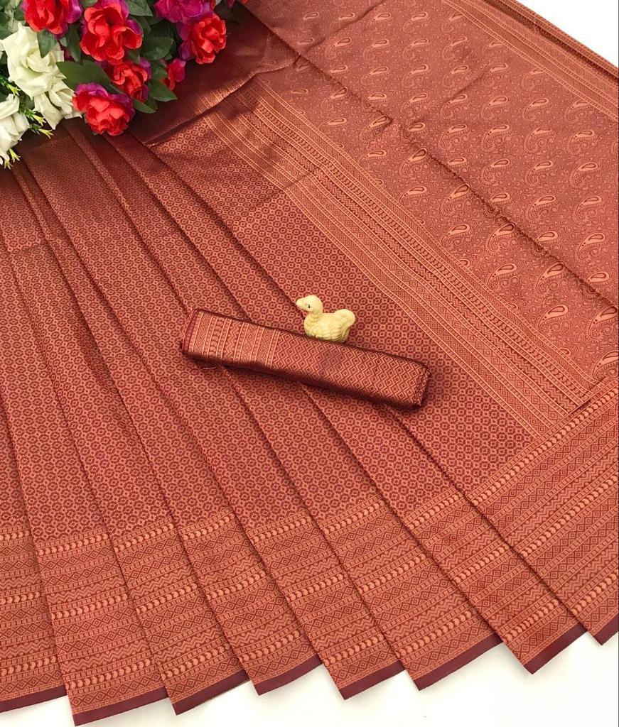 Pure jacquard Silk Sarees Maroon Colour, Festival Wear - Ibis Fab