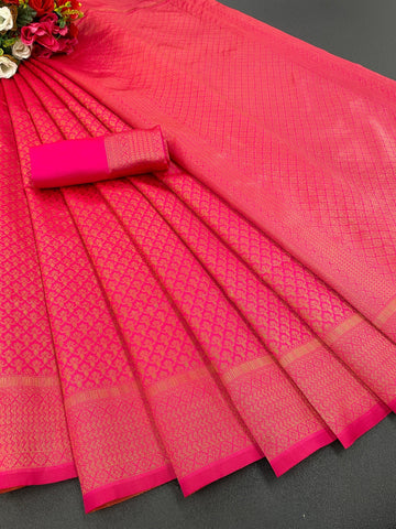 Pure jacquard Silk Sarees Pink Colour, Wedding Wear