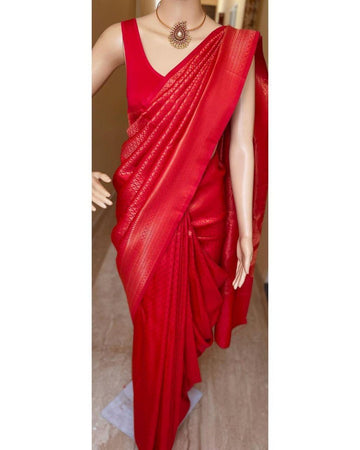 Pure jacquard Silk Sarees Red Colour, Wedding Wear