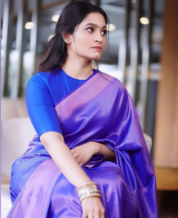Pure jacquard Silk Sarees Royal Blue Colour, Festival Wear
