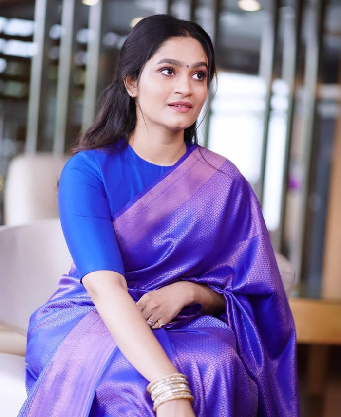 Pure jacquard Silk Sarees Royal Blue Colour, Festival Wear