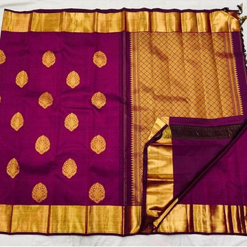 Pure jacquard Silk Sarees wine  Colour Wedding Wear