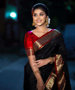 Pure Lichi Jacquard Silk Saree Haevy Weaving Black Colour, Party Wear - Ibis Fab