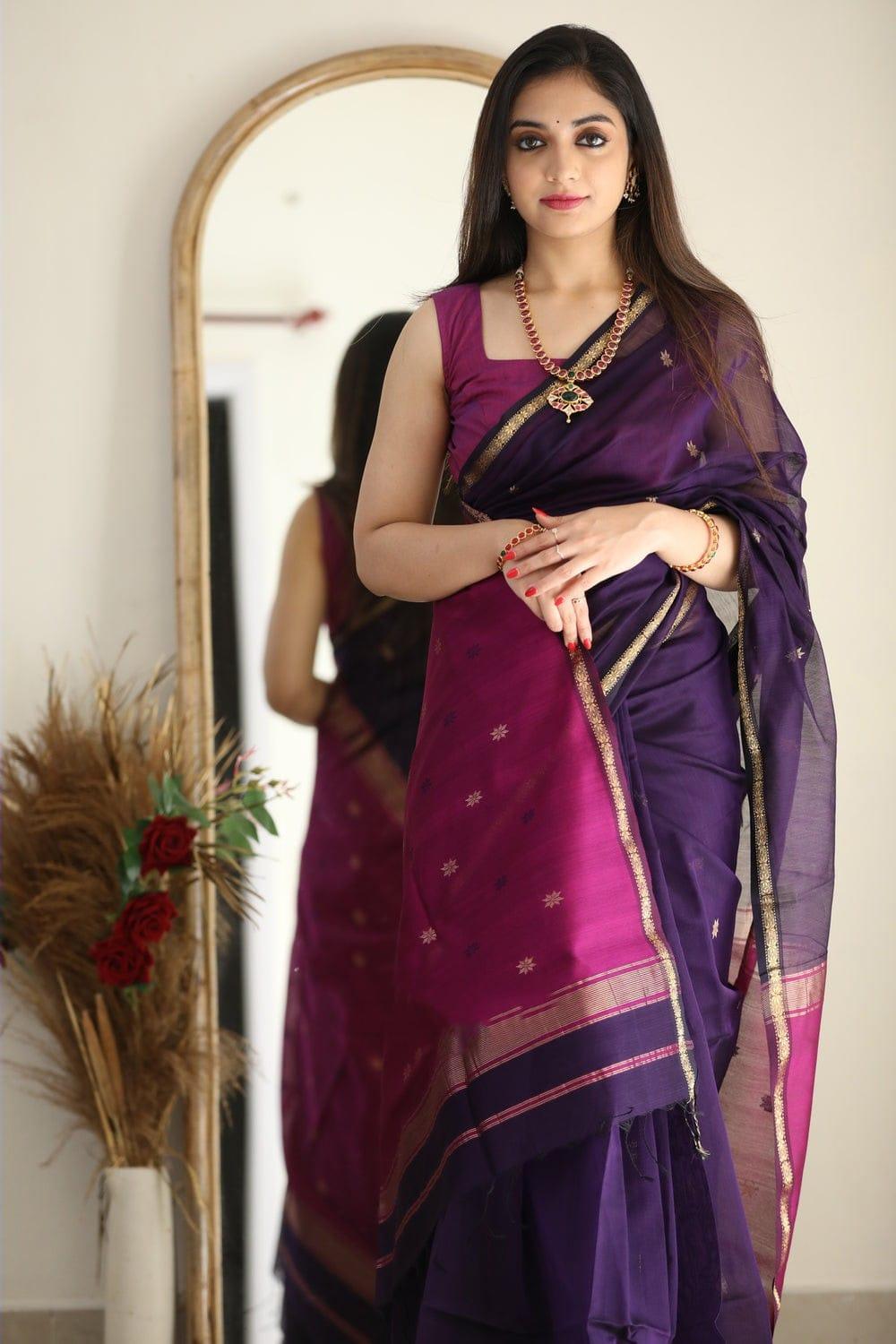 Purple Linan Jacquard Work Saree - Ibis Fab