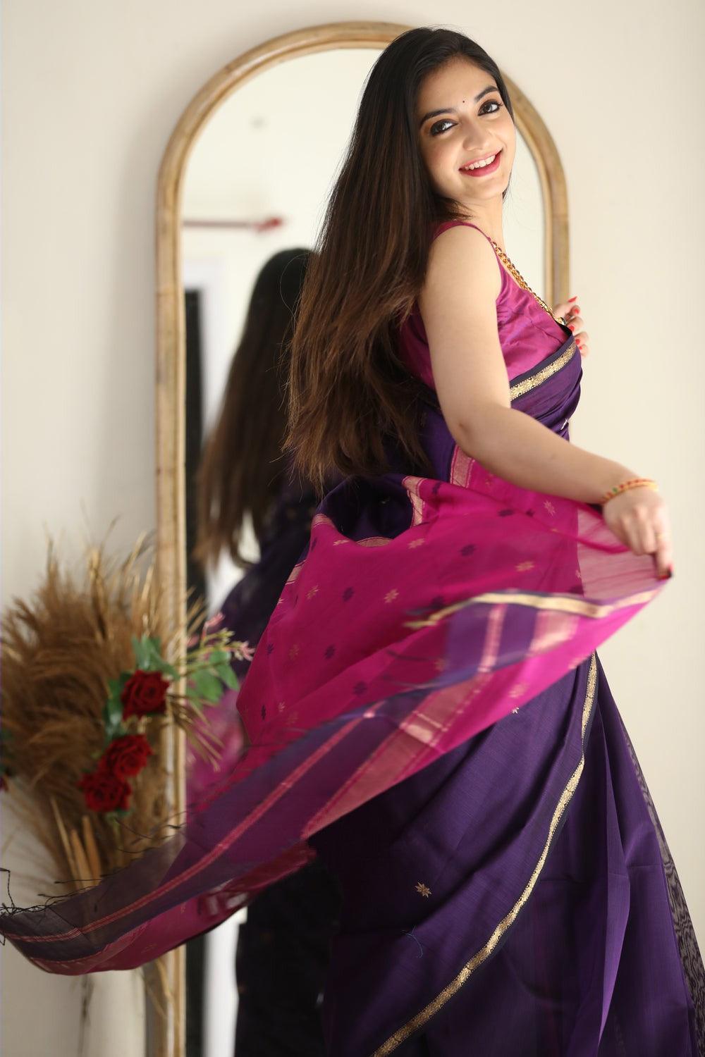 Purple Linan Jacquard Work Saree - Ibis Fab