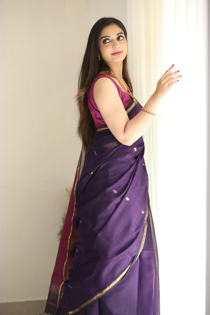 Purple Linan Jacquard Work Saree