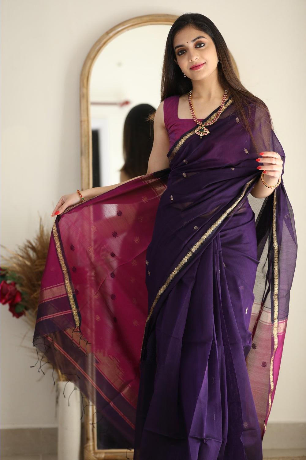 Purple Linan Jacquard Work Saree - Ibis Fab