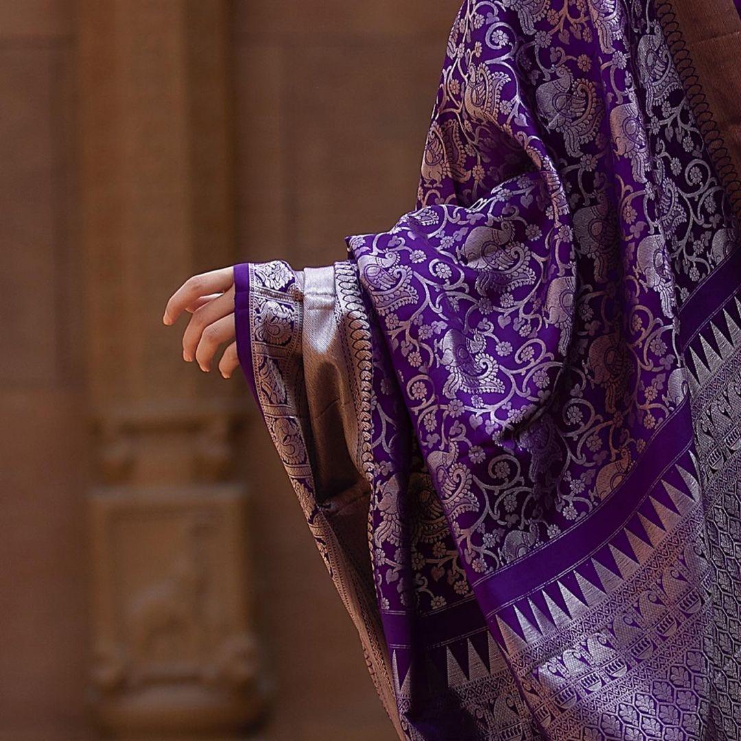 Purple Soft Banarasi Silk Saree - Ibis Fab