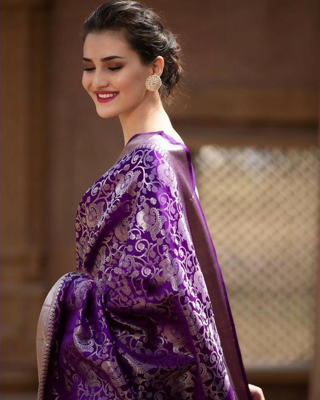 Purple Soft Banarasi Silk Saree - Ibis Fab