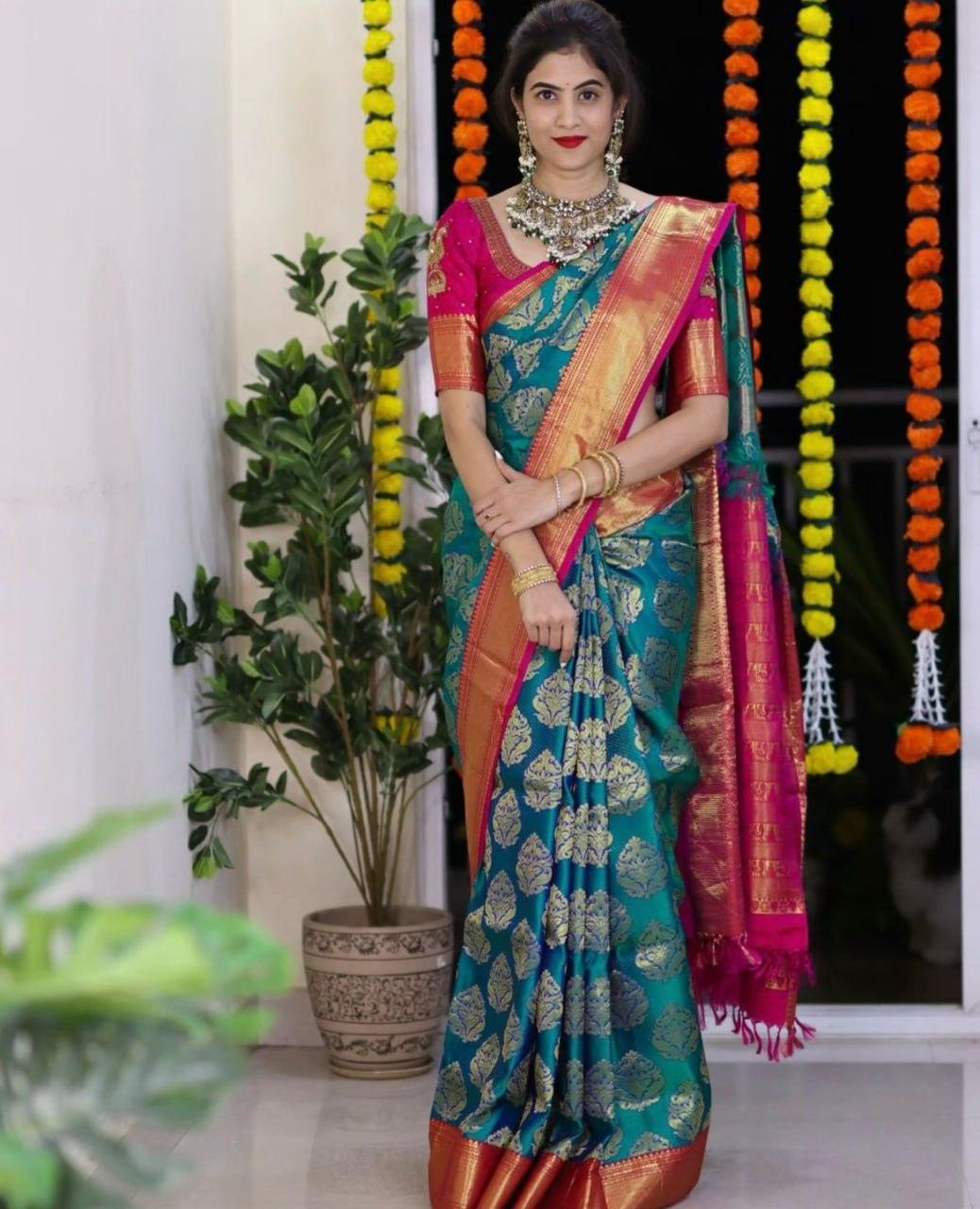 Rama Soft Silk Saree With Radiant Blouse Piece - Ibis Fab